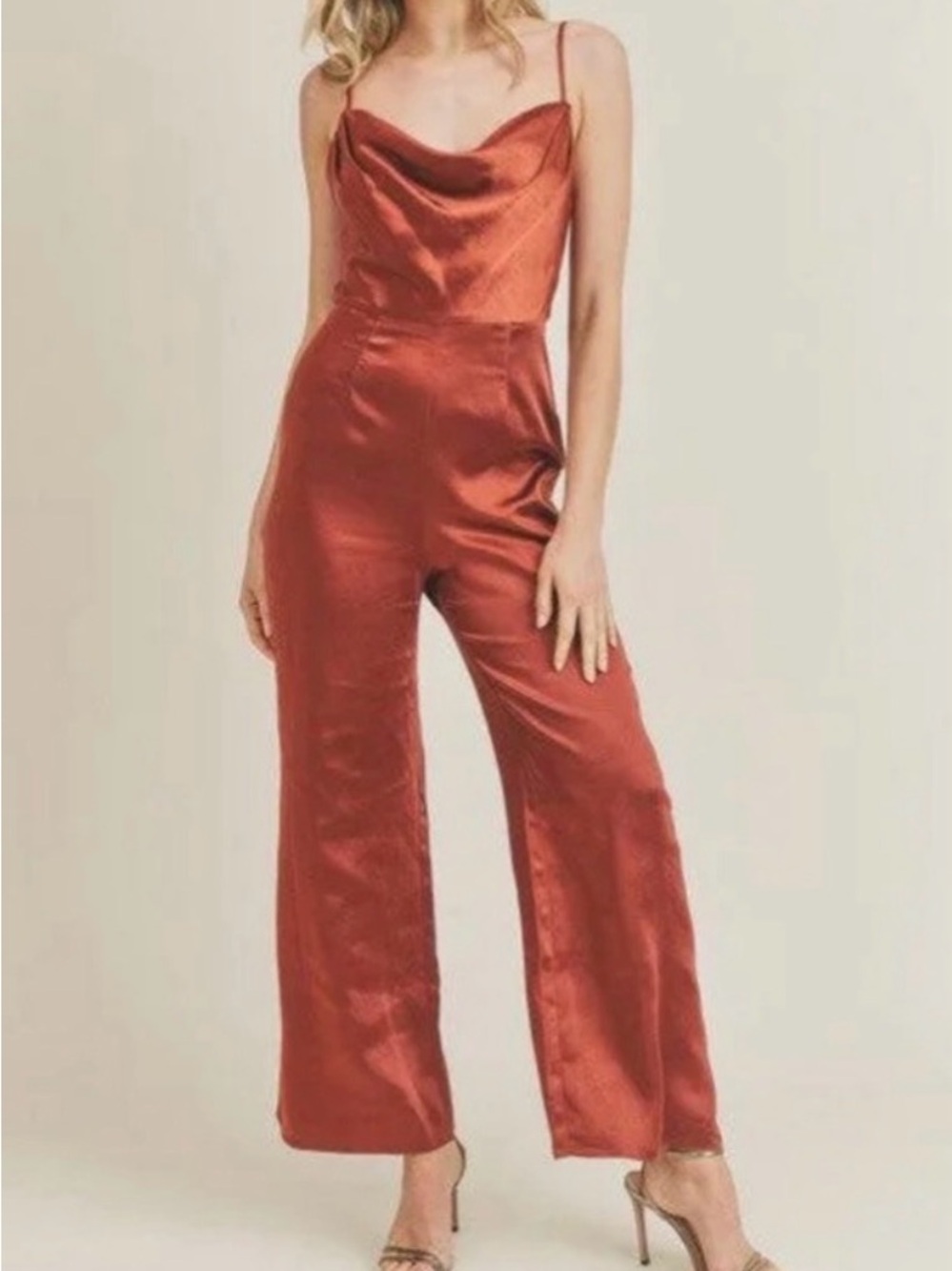 LUSH Satin Slip Midi Dress in Burnt Copper XL